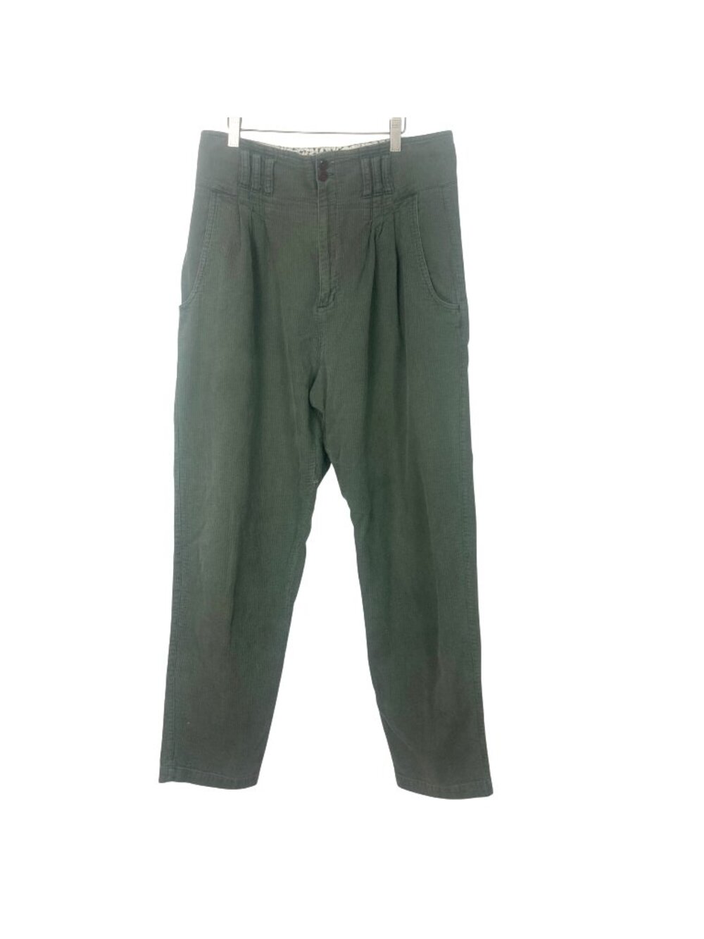 Vintage 80s 90s Forenza High Rise Pleated Pants Sz 14 Green Ribbed Cotton 33 Wst